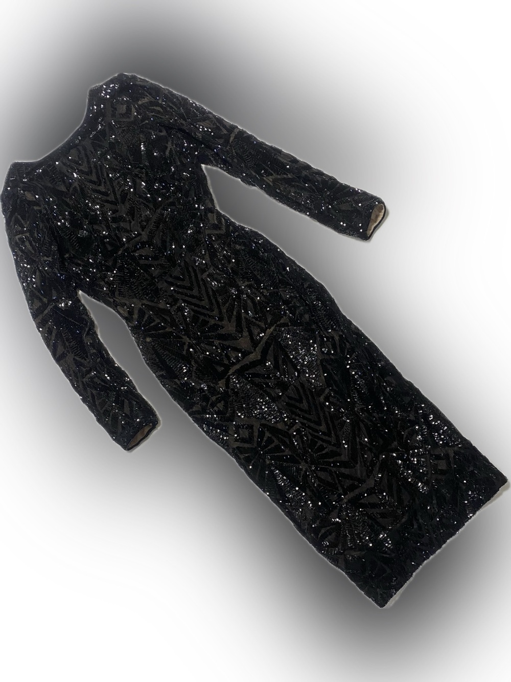 Dress the Population Black Sequin Long Sleeve Midi Dress